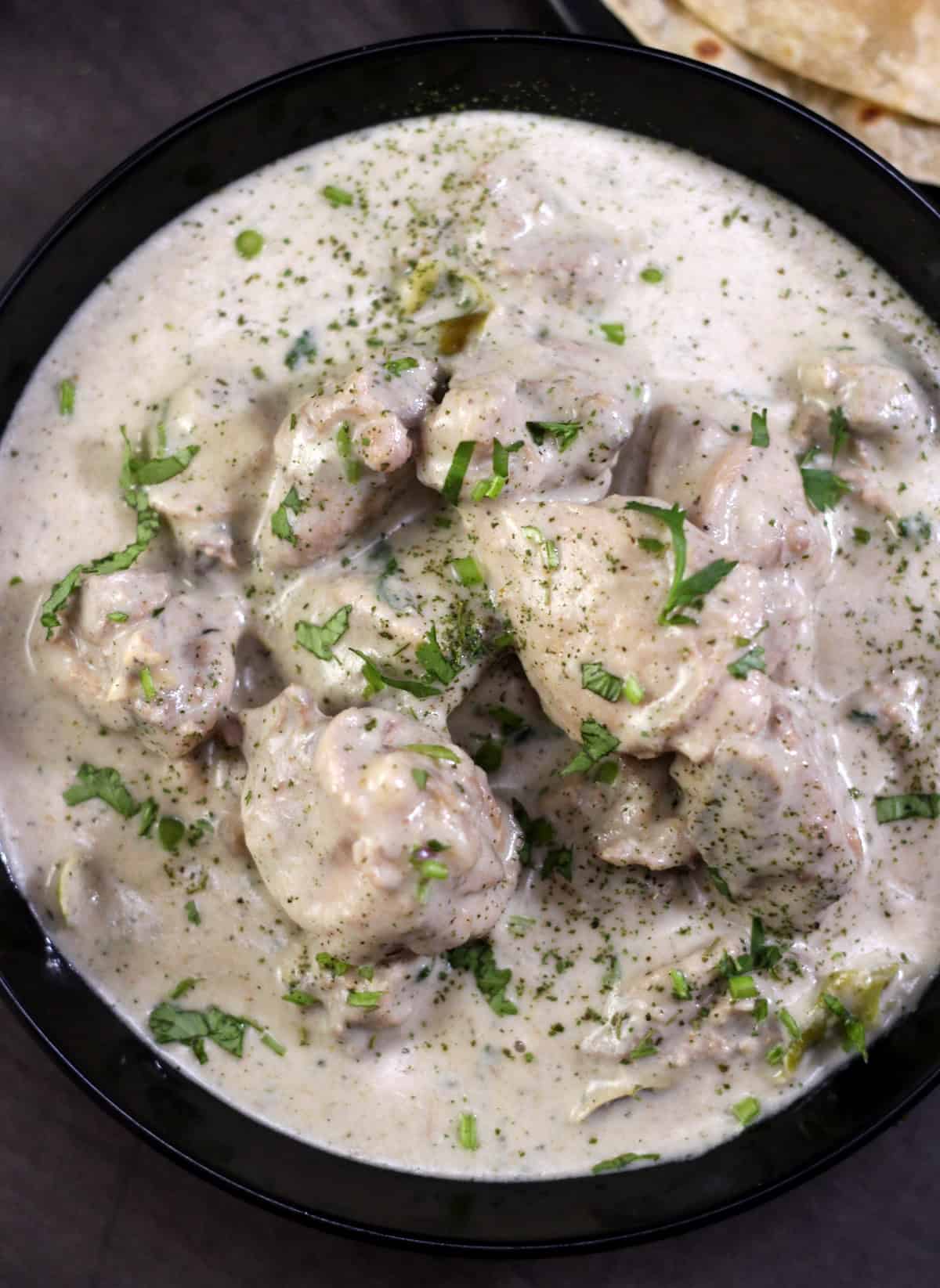 White Chicken Gravy (Indian Malai Chicken) - Side dish for naan, roti, chapati, and steamed rice.