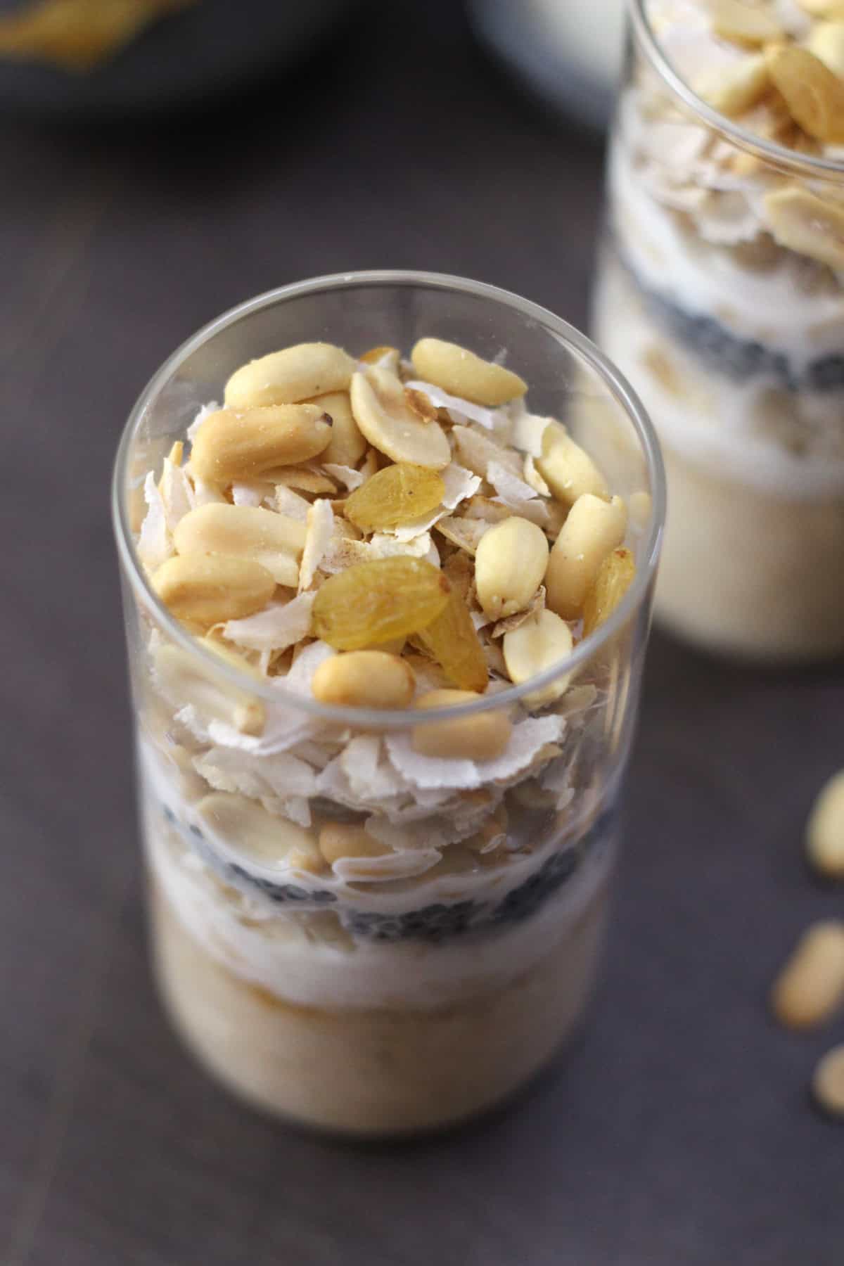 Simple Dessert Drink with poha, banana, milk, and nuts. Kerala street style drink.