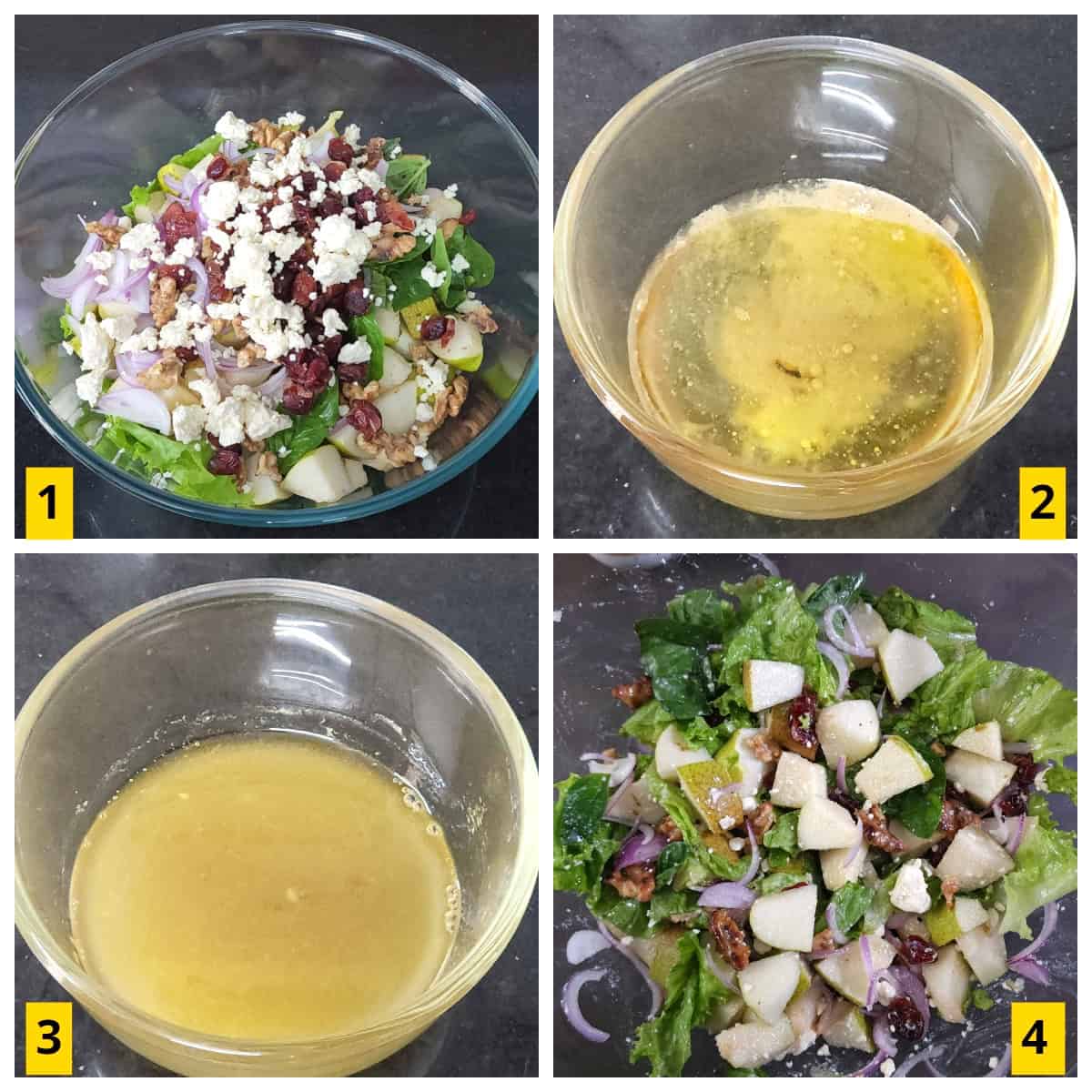 making of simple salad and dressing at home.