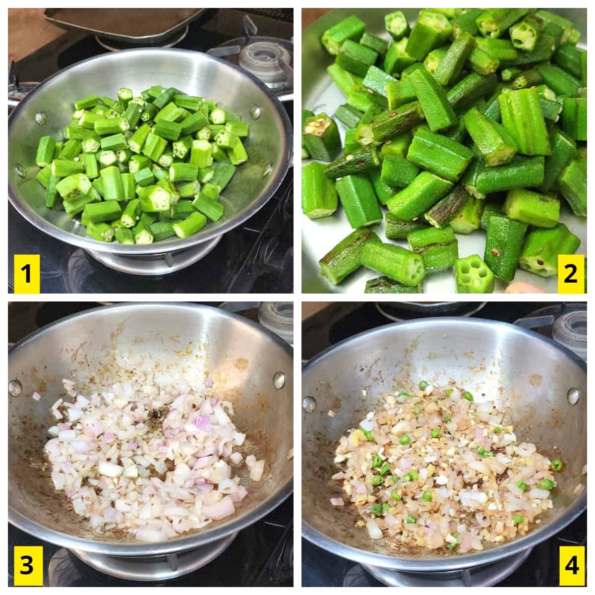 stir fry the okra to make bhindi masala.