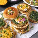 Coriander masala pav recipe | Mumbai street style food with ladi pav, bhaji (curry), cilantro, sev.