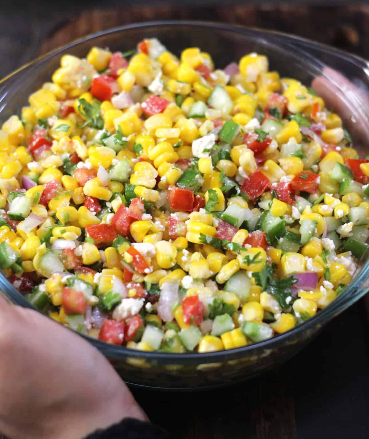 Homemade corn salad with fresh ingredients. Quick 15 minute salad recipe for lunch and dinner.