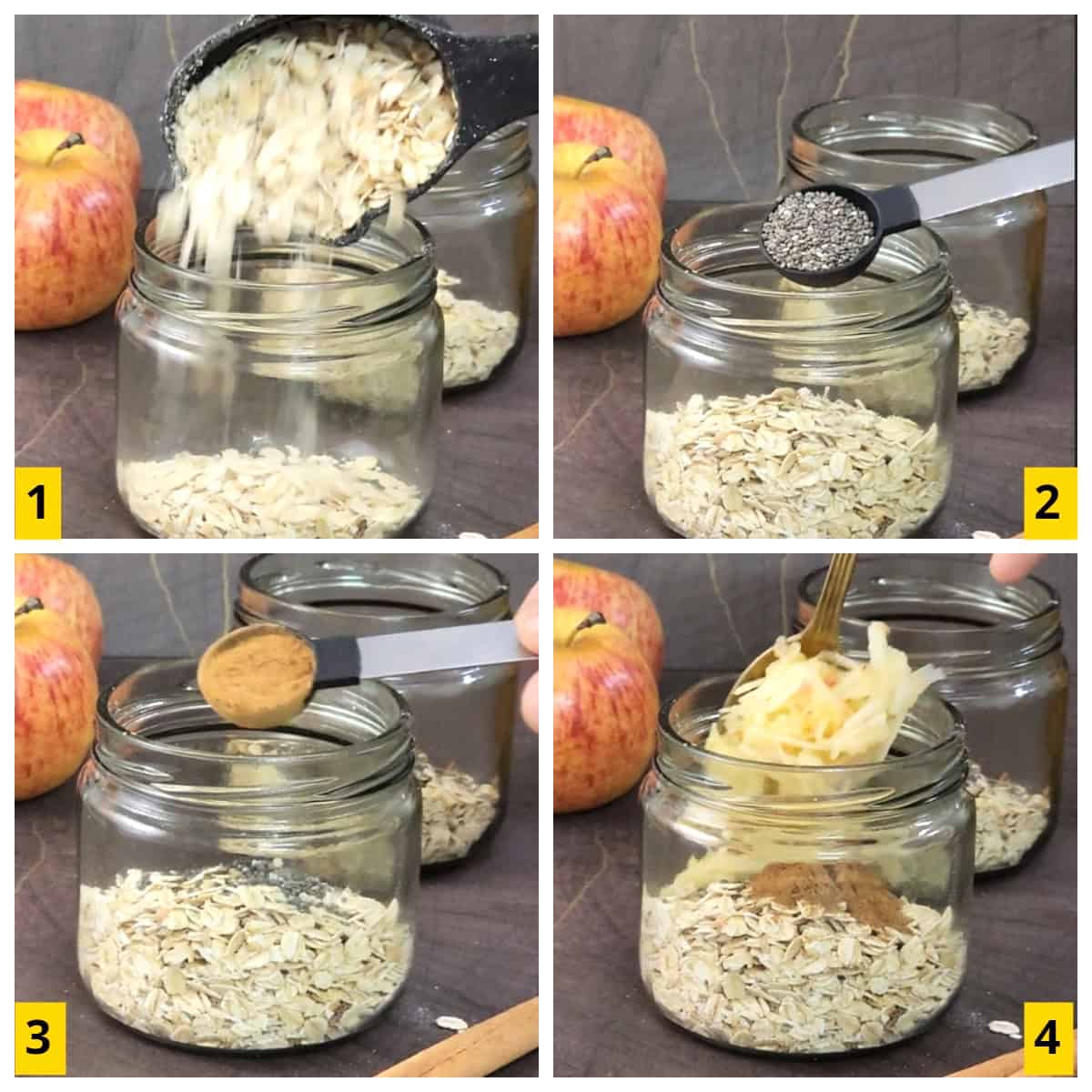 Making of overnight oats.
