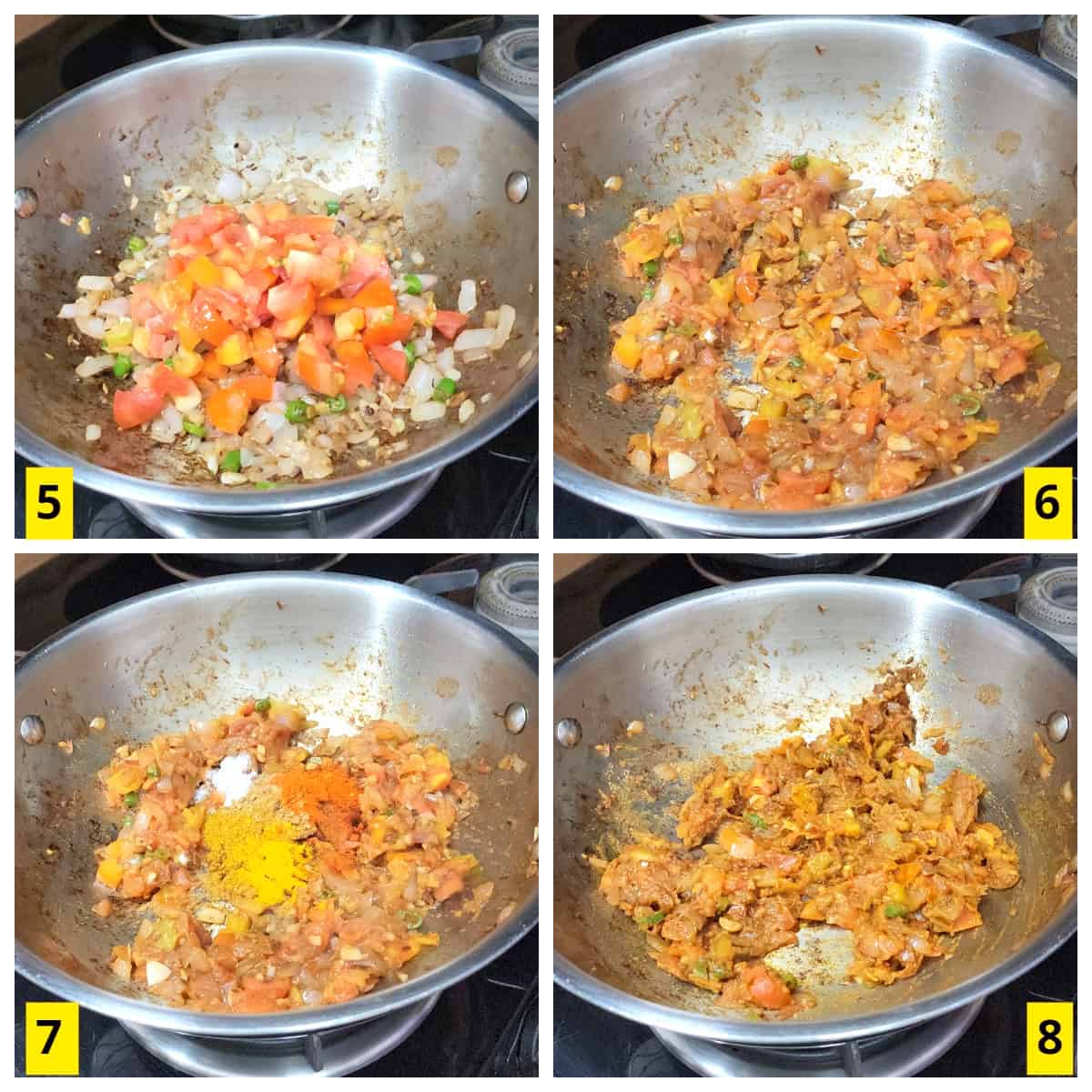 making of onion tomato masala for bhindi (okra) curry.
