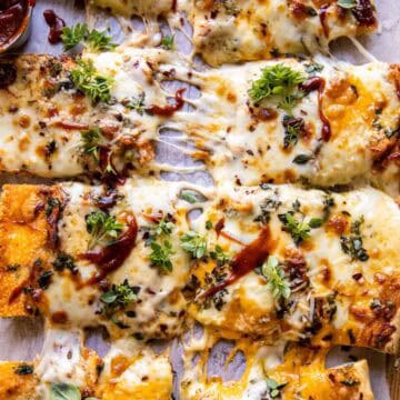 BBQ pizza in a sheet pan