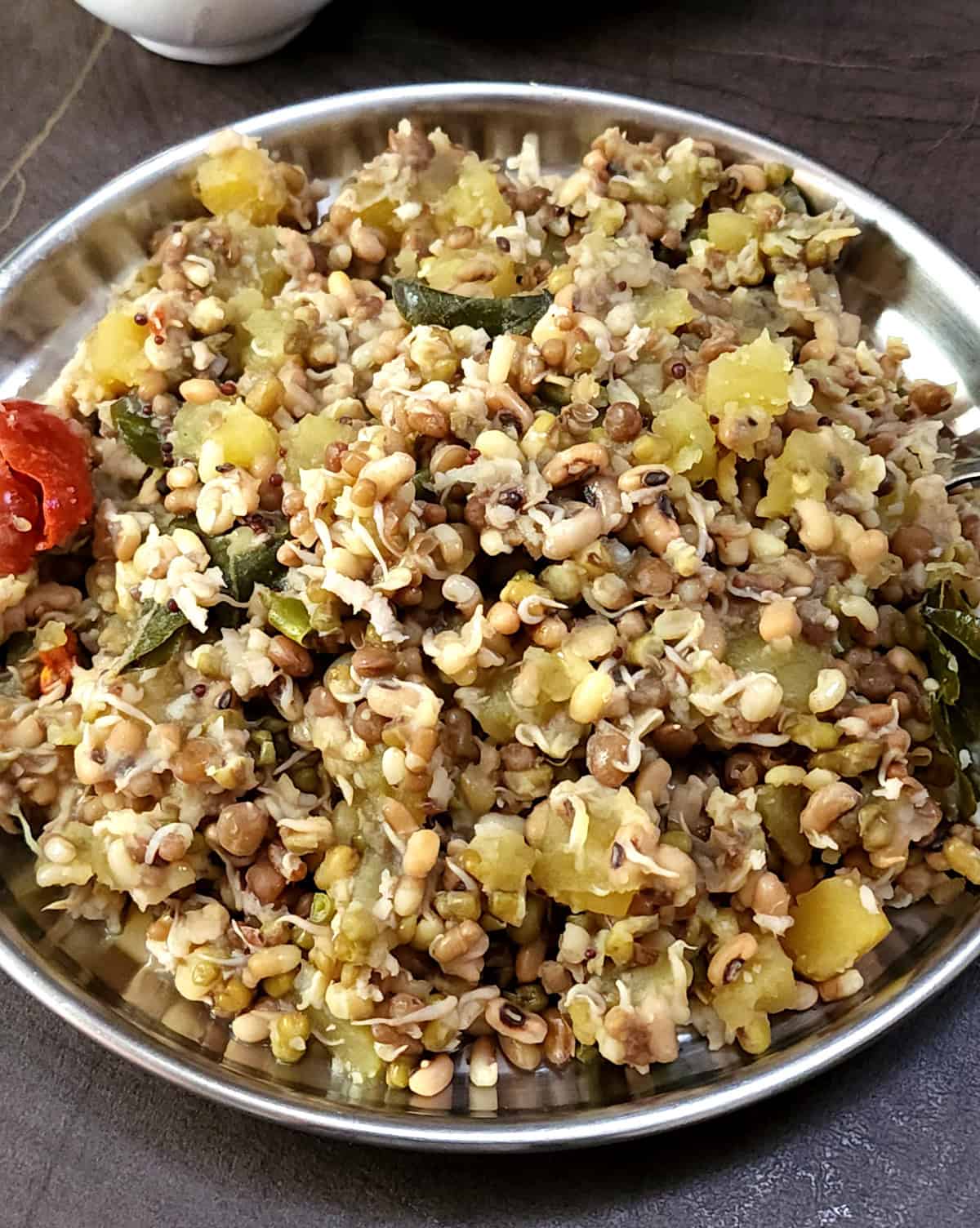 Sprouted beans and sweet potatoes usli or sundal - weight loss, fasting and vrat recipe.