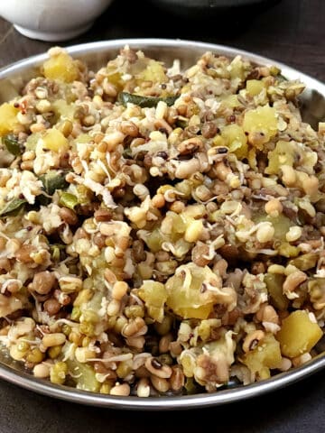 Sprouted beans and sweet potatoes (sundal or usli) - high-protein meal for weight loss, fasting.