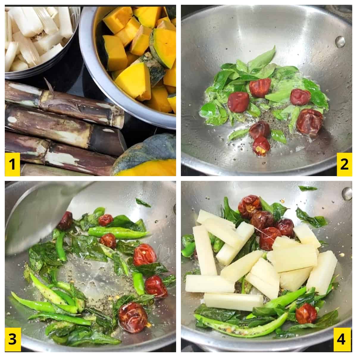 Making of dudde upkari or stir fry with pumpkin.