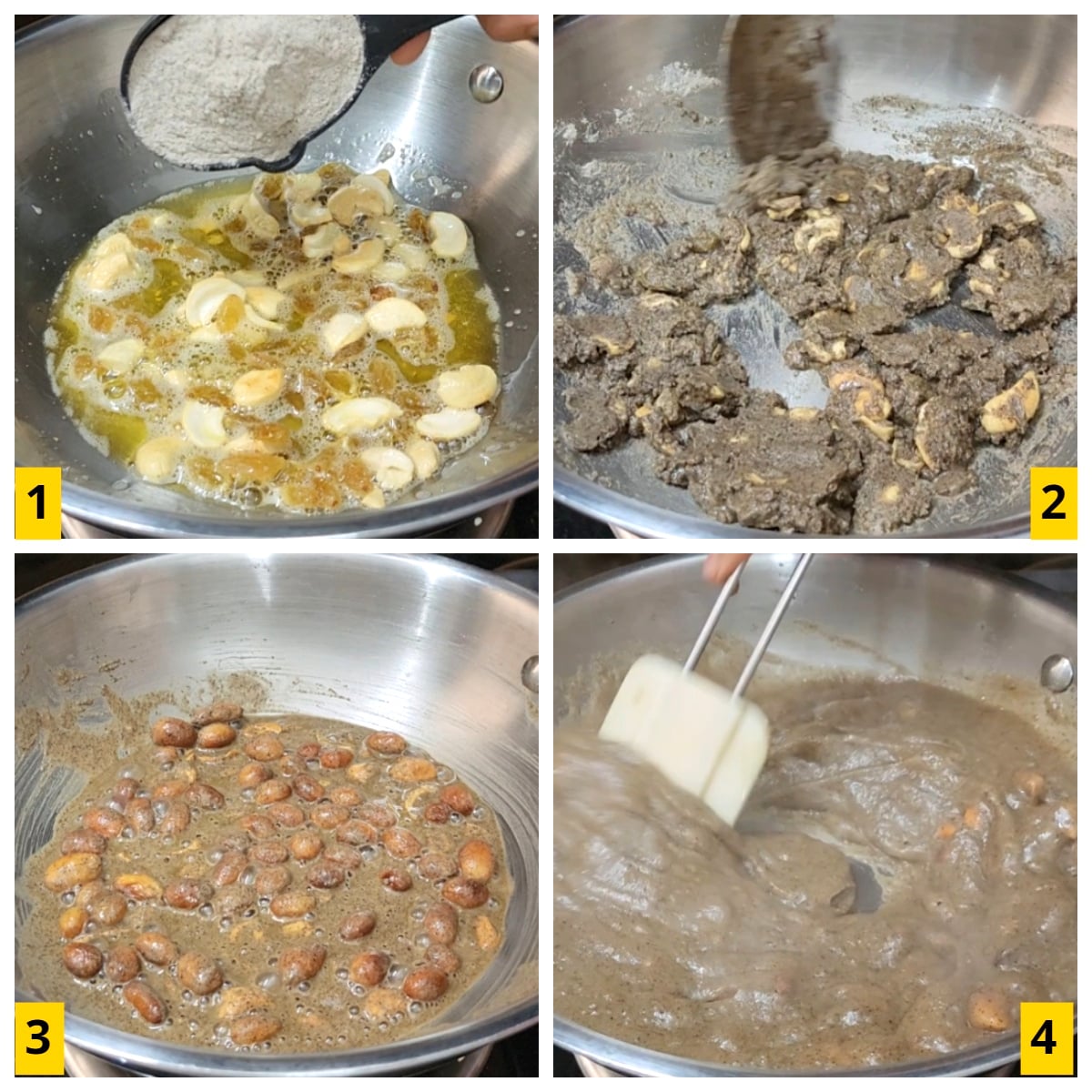 Making of buckwheat halwa o pudding dessert (kuttu ka atta).