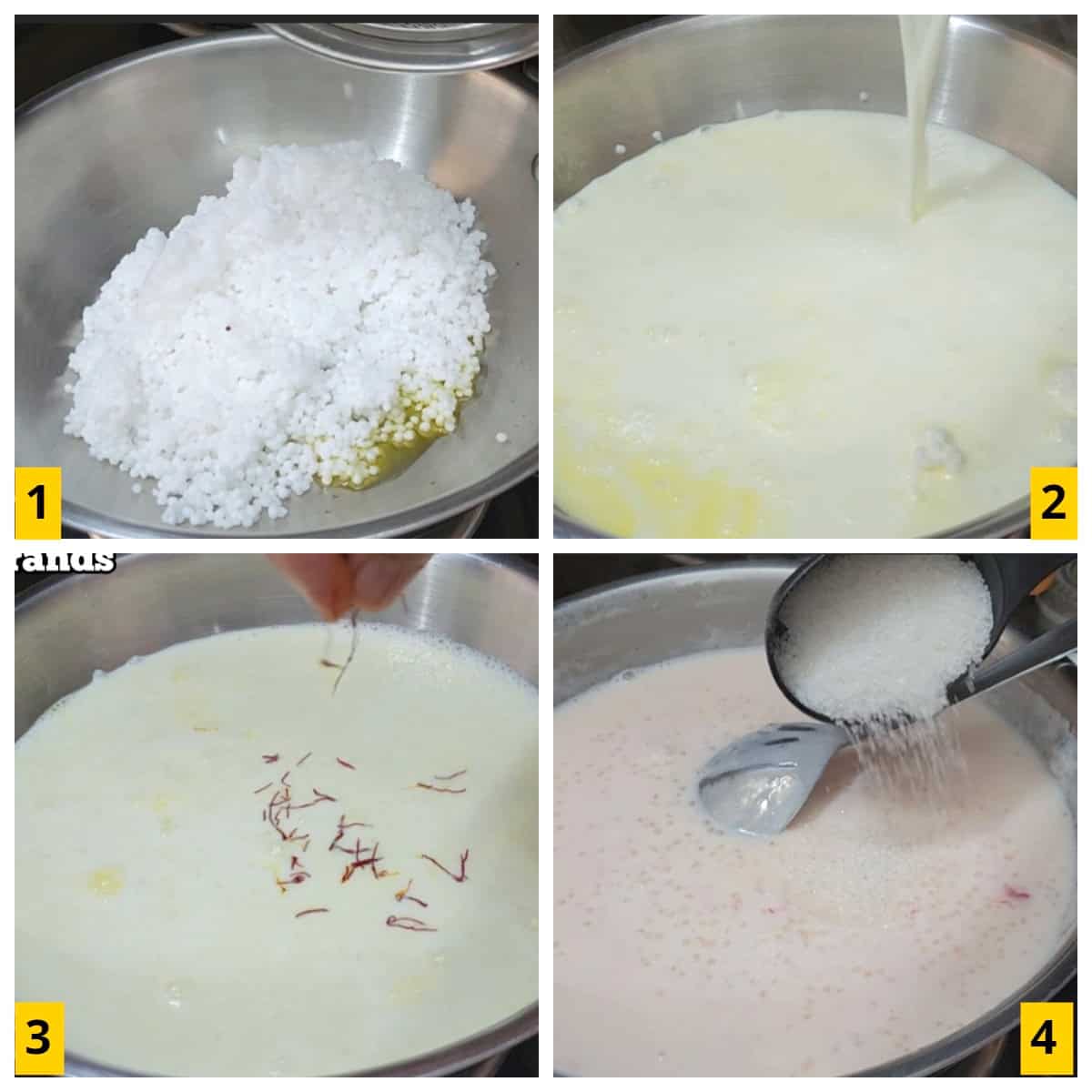 Making of tapioca pudding (sago pudding).