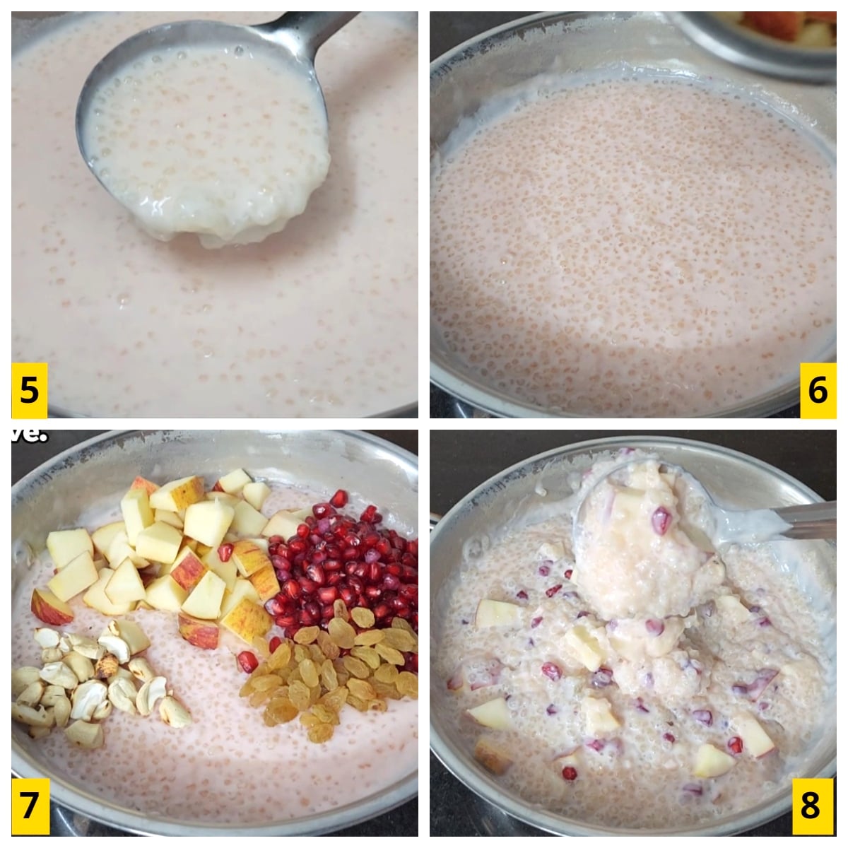 How to make custard like pudding with sago and fresh fruits.