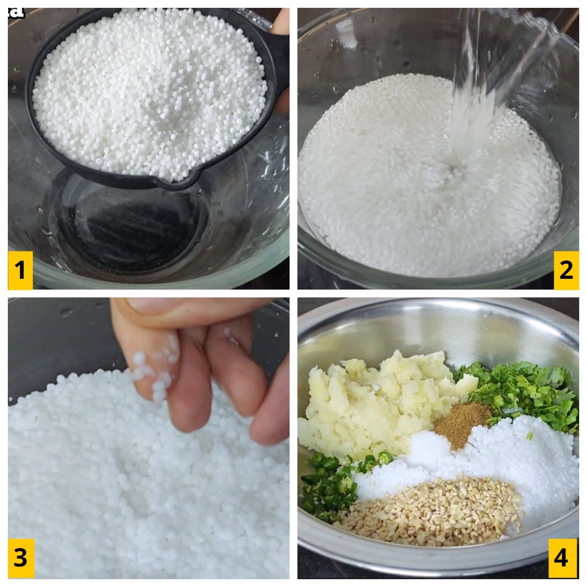 Soak sabudana and make mixture for tikki.