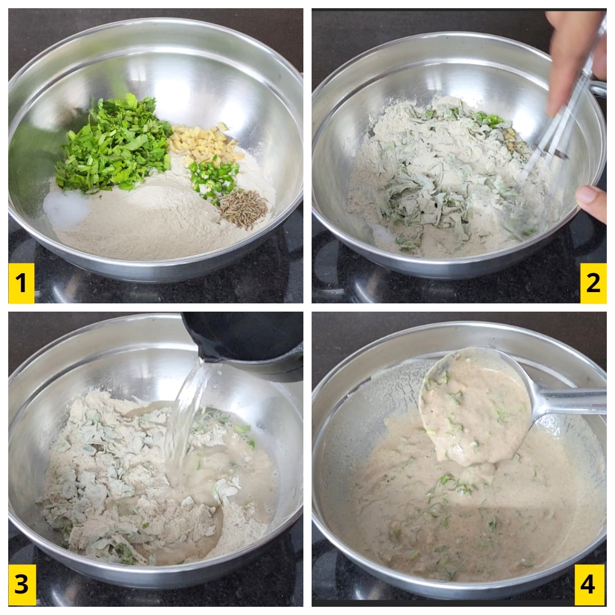 Making of vrat ka cheela batter.